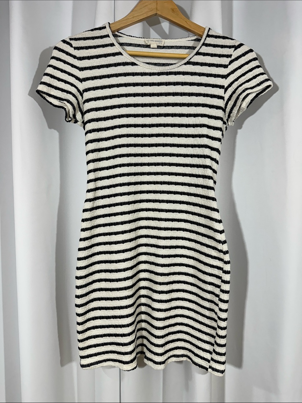 See You Monday Black White Striped Bodycon Dress Size L Stretch Knit Mini